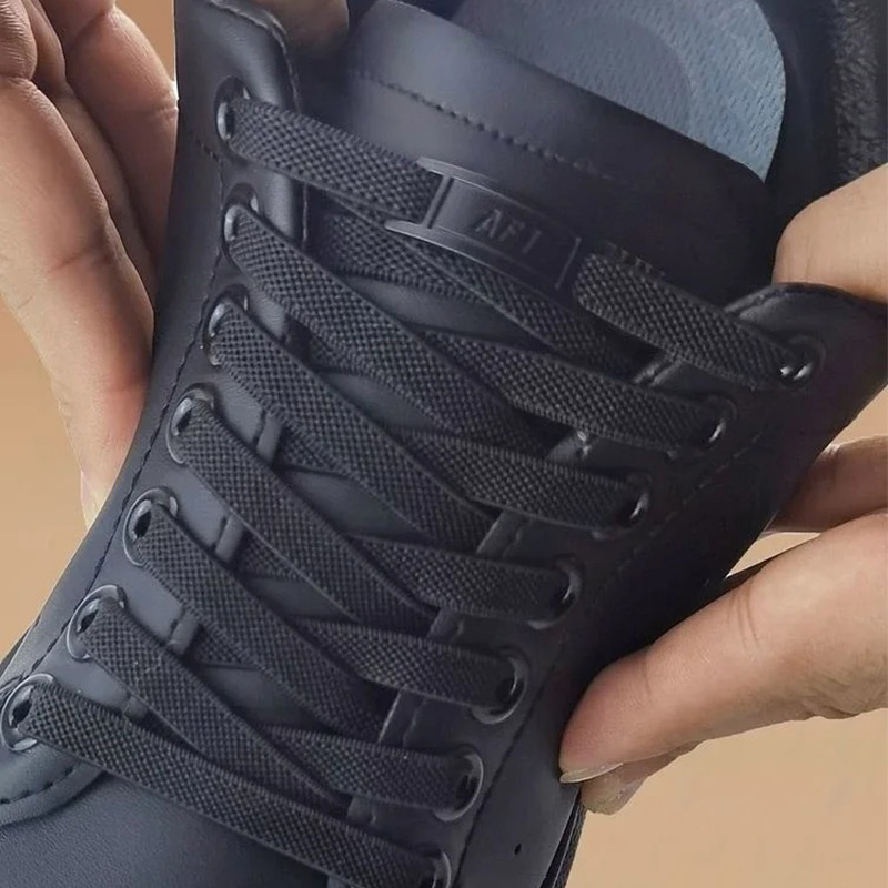Sneaker Care Accessories - 新しい結ばない靴ひも、湾曲した金属バックル付き伸縮性靴ひも、スニーカー用、AF1、子供、大人用、8MM幅広フラット靴ひも、靴アクセサリー