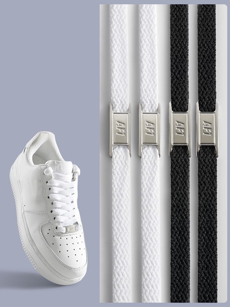 金属バックル靴ひも用クラシックブラックホワイトフラット靴ひも - Sneaker Care Accessories のレビューと価格